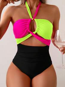 Swim SXY Đồ bơi Monokini hở lưng Colorblock cho ngày lễ bãi biển dành cho nữ - Nhiều màu - Xem 3