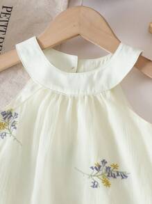 Baby Girl Summer Outerwear Korean Style Casual Cute Jacquard Embroidered Sleeveless Top And Embroidered Jacquard Pants Set - Apricot - View 4