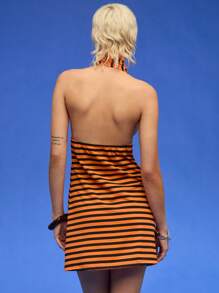 COUREZ 橙色条纹吊带连衣裙/夏季外出休闲连衣裙/Y2K复古度假夏日连衣裙