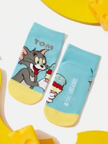 TOM & JERRY X SHEIN 4 Pairs Cotton Cute Cartoon Cat & Mouse Pattern Children Short Socks, Reinforced Toe & Heel, Unisex For Boys & Girls, Suitable For All Seasons - Multicolor - View 12