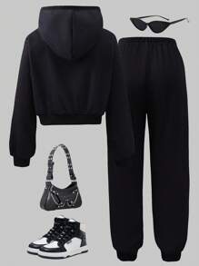 SHEIN Teen Girls Anime Print Long Sleeve Hooded Top And Pants Set
