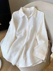 INAWLY Women's Fashionable Loose Thin Back Slit Tie Cuff Long Sleeve Blouse, Spring/Summer, For Back To School - White - View 2