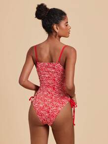 Travachic بدلة سباحة نسائية حريرية ذات أربطة رفيعة وطية كاملة الطباعة على السطح الكامل