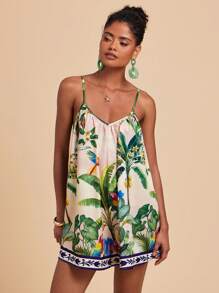 Travachic 度假休闲热带印花吊带背心连体衣 - 綠色 - 查看 3