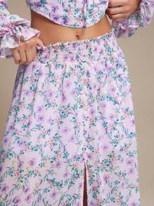 WESTFADE Spring Printed Chiffon Tiered Maxi Skirt With Slit - Pink - View 2