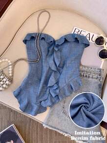 GlowEve 不对称荷叶边下摆优雅女士抹胸上衣