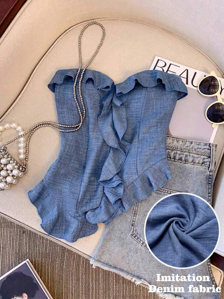 GlowEve 不对称荷叶边下摆优雅女士抹胸上衣