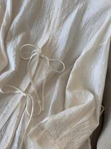 INAWLY Women's Fashionable Loose Thin Back Slit Tie Cuff Long Sleeve Blouse, Spring/Summer, For Back To School - White - View 7