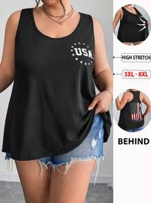 SHEIN CURVE+ Plus Size National Flag Print Casual Sleeveless Tank Top For Summer4th Of July / USA / 4th Of July Outfits / 4th Of July Clothes / 4th Of July Women/Graphic Tees