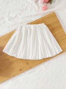 SHEIN Young Girl Summer Elegant Ruffle Short Sleeve T-Shirt + Pleated Skirt Set - Black - View 4
