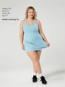 GLOWMODE FeatherFit™-Air Plus Size Peekaboo Strappy Dress With Built-In Anti-Slip Shorts Low Impact Yoga Daily Summer Dress Black Drss Quick Dry Moisture Wicking