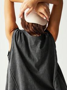 Bohemela 女士休闲纯色针织宽松不对称下摆半开前背心 - 黑色 - 查看 5