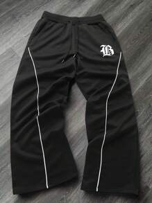 Manfinity EMRG Plus Size Men's Contrast Color Trimmed Drawstring Waist Pockets Casual Sweatpants - Black - View 1