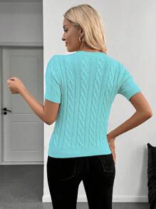 EMERY ROSE Autumn/Winter New European And American Blogger Style 3D Twist Design Crew Neck Knit Sweater - Mint Blue - View 2