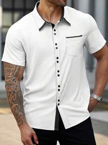 Manfinity CasualMax Plus Size Men's Casual Contrast Trim Short Sleeve Shirt, Summer