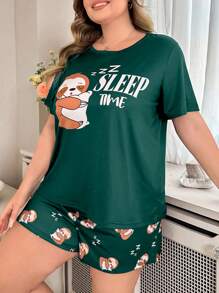 Plus Size Cute Sloth Print Pajama Set - Multicolor - View 4