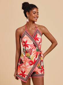 Travachic 女士度假热带植物印花侧系带吊带连体裤 - 彩色 - 查看 5