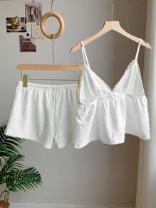 Comfortcana Bộ đồ hai mảnh cho phụ nữ mặc hàng ngày Bộ đồ hai mảnh mùa hè cho phụ nữ - trắng - Xem 3