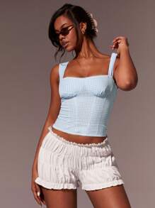 Athîral Women's Plaid Gingham Pattern Sweetheart Neck Top, Suitable For Summer