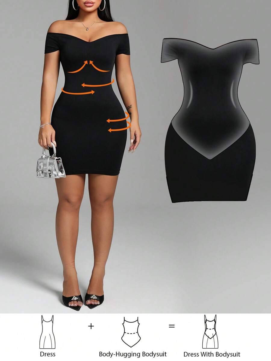 Zolique Vestido mini ajustado sin hombros con licra incorporada
