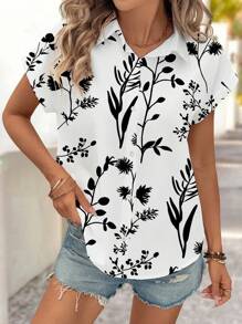 SHEIN LUNE Casual Loose Fitting Short Sleeve Button-Up Shirt, Suitable For Summer - Multicolor - View 3