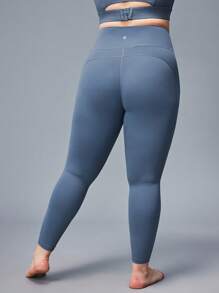 LUVLETTE Damen Große Größen Leggins aus einfarbigem Stoff in Knöchellänge, blaue aktive Sportleggins für Gym