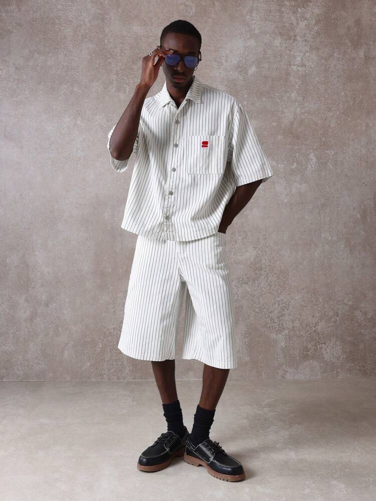 Vintage Striped Button Down Denim Shirt