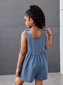 SHEIN Macacão Denim com Alças de Borboleta para Meninas Pré-Adolescentes