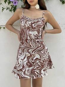 SHEIN Teen Girl Casual Simple Comfortable Side Ruffle Trim Skater Dress