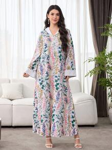 SHEIN Najma 优雅、奢华、优雅的女士宽松连衣裙全长 Jalabiya 女士休闲连衣裙女士夏季适度 - 彩色 - 查看 3