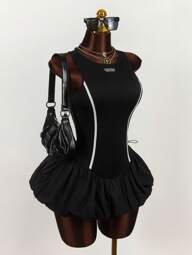 Amplova カラーブロック リボン タイ ドレープ ミニドレス