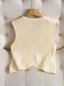 Franclia New Luxury Fashion Sleeveless Cardigan Vest, Lightweight, Casual & Versatile Hollow Design For Women - Apricot - View 2