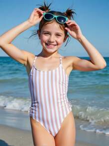 Tween Girls Striped Pleated One-Piece Swimsuit One Piece Bathing Suit For Teens Bathing Suits For Teens One Piece Bathing Suits One Piece Teen One Piece Swimsuit For Teen Girls Swim Suits For Women - Multicolor - View 6