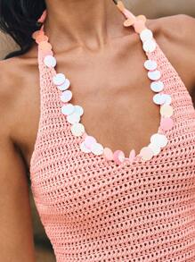 Poéselle Blusa de punto con cuello halter, de unicolor y con lentejuelas, para vacaciones de mujer