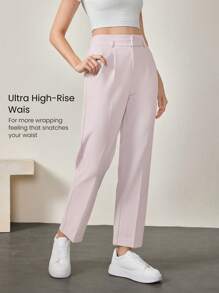 GLOWMODE Quần làm việc cạp cao co giãn chống nhăn Power Hour có túi bên hông, dễ mặc, mặc hàng ngày, đi làm bình thường - Bụi hồng - Xem 5