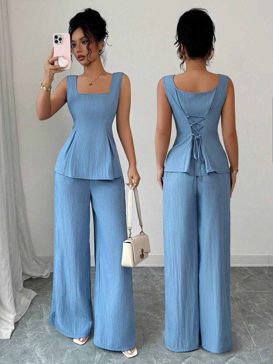 Selianne Women Two Pieces Outfits For Daily Wear - Blue - View 1