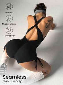 Slayform Bộ đồ liền quần thời trang màu trơn, phù hợp cho mùa hè - màu đen - Xem 1