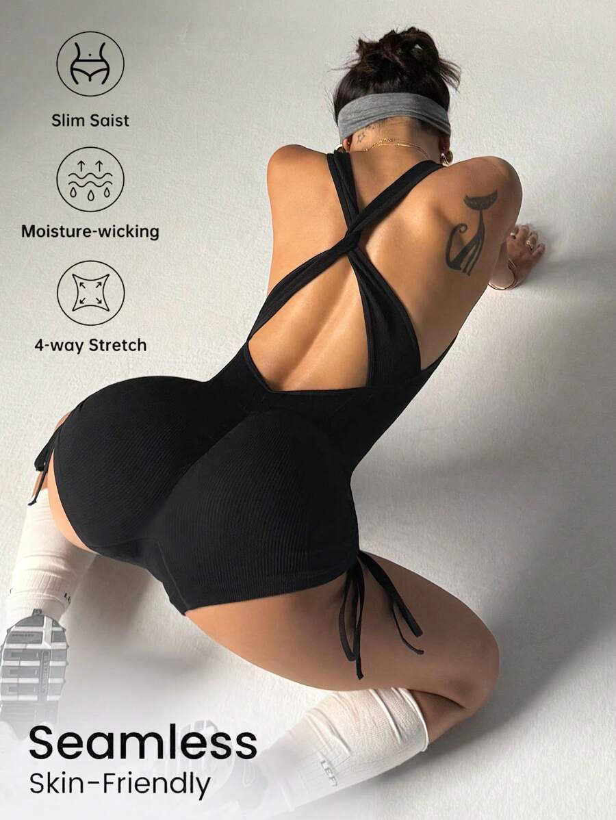 Slayform Bộ đồ liền quần thời trang màu trơn, phù hợp cho mùa hè - màu đen - Xem 1