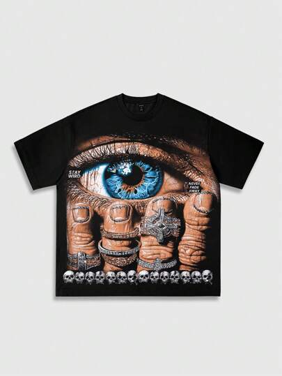 Street Life Herren Dunkel Y2K Anime Grafik Muster Kurzarm T-Shirt