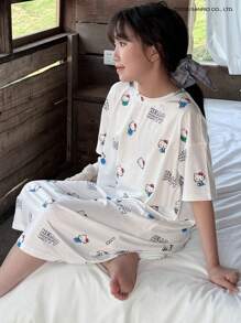 HELLO KITTY | DAZY 青少年女孩圆领针织睡袍睡衣，女孩夏季服装，返校服装 - 白色 - 查看 4