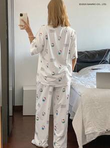 HELLO KITTY | DAZY 可爱卡通印花宽松短袖和裤子女式睡衣套装 - 白色 - 查看 2