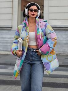 SHEIN Cottnline معطف كاجوال مطبوع بالكامل مقاوم للماء - متعدد الألوان - مشاهدة 3