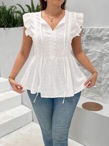 SHEIN LUNE 大码女式撞色蕾丝盖袖衬衫，夏季
