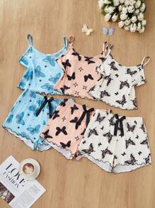 SHEIN Bộ 3 quần đùi ngủ in hình bướm trẻ trung, nhiều màu - Nhiều màu - Xem 3