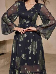 DAZY Women Elegant Mid-Length Dress, Fall Long Sleeve Dress - Black - View 4