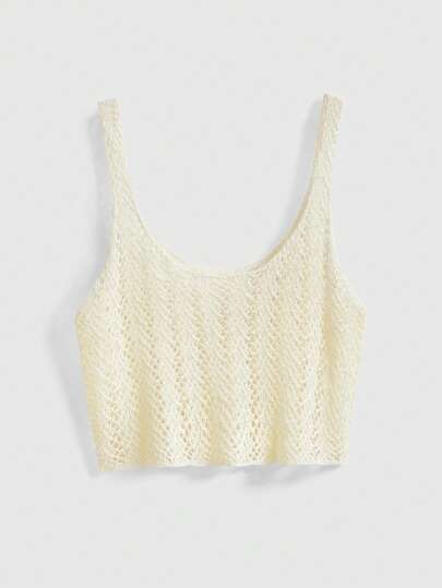 Débardeur tricoté rétro en crochet, tenue d'été décontractée pour les vacances