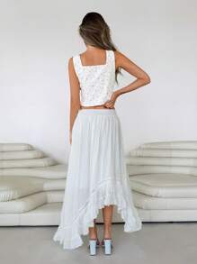 Roylia Falda casual para mujer con cintura elástica y bajo asimétrico, para verano - Blanco - Ver 2