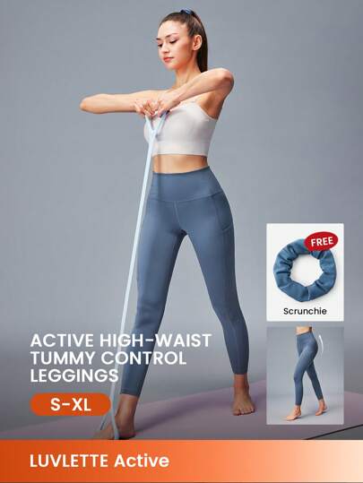 LUVLETTE 女式休闲纯色高腰优雅踝长运动基本款裤子蓝色活力健身紧身裤