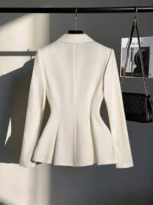 SHEIN Clasi 女式双排扣西装外套（配领针） - 米色 - 查看 2