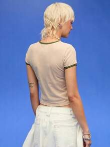 COUREZ 缩水印花短袖T恤，女士夏季款，街头休闲风，Y2K复古纯棉 - 彩色 - 查看 5